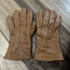 Aris 115 Genuine Leather Polyester Lined Brown Gloves Women's 7.5 Isotoner